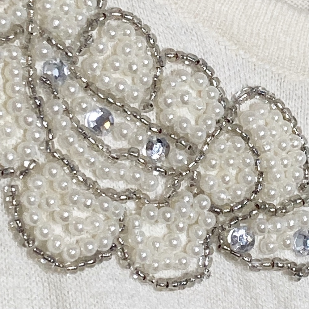 Candies Pearl Beaded Ivory Knit Cardigan Long Sleeve Cropped NWOT - Picture 4 of 5